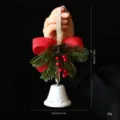 Nordic style Christmas bell hanging ornament with red bow and pine needles, 18cm tall - Forest Style Single Bell - White