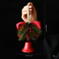 Red Christmas bell ornament with pine needles and bow, 18cm x 13cm hanging decoration - Forest Style Single Bell - Red