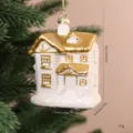 Élégante décoration de Noël en forme de maison blanc et or avec dimensions détaillées - Or Blanc-Maison