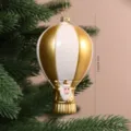 Ornement de sapin de Noël en forme de montgolfière dorée et blanche avec un Père Noël sculpté - Or Blanc-Ballon