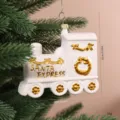 Ornement de sapin de Noël en céramique blanche en forme de train SANTA EXPRESS - Or Blanc-Voiture