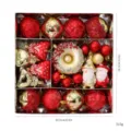 Set di ornamenti natalizi rossi e oro con gnomi e forme a ciambella, quadrato di 24,5 cm - Set decorazioni sagomate rosso e oro