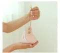 Pink velvet wedding candy pouch with leather flap and drawstring, elegant gift bag variant. - S / Pink