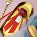 Wedding candy box artificial flower gift accessory, red ribbon camellia flower variant style. - Classic / Red