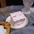 Huwelijksbedankje doos met roze verenprint en lint, elegante snoepverpakking voor feest. - Klein 6,5 x 6,5 x 4,5 cm / Roze Veer (Roze Vleugels)