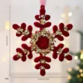 Burgundy red flocked Christmas snowflake ornament with festive gold sequins for tree decor - Snowflake Piece