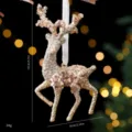 Champagne gold reindeer Christmas tree hanging ornament featuring sequins and glitter finish - Twisted Head Reindeer (07PCGJ21) / Single Piece