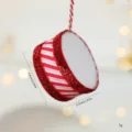 Glitter red and white striped Christmas drum ornament with size details for decoration - Single Piece / Red and White Striped Drum