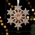 Elegant champagne gold snowflake Christmas ornament with sequins, 12cm x 9.5cm size - Sun Wreath (07PCGJ21) / Single Piece