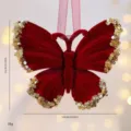 Elegante bordeauxrode fluwelen vlinder met lovertjes voor de kerstboom - 3D Vlinder