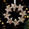 Champagne gold sparkling snowflake wreath ornament with sequins for Christmas decoration - 5-Petal Wreath (07PCGJ21) / Single Piece