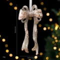 Champagnegouden glitterstrik kerstornament met pailletten hangende decoratie - Strik (07PCGJ21) / Enkel Stuk