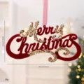 Feestelijke bordeauxrode geflokte Merry Christmas decoratie met gouden pailletten - Engelse Letter Plaquette