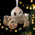Glinsterende champagne goud glitter pompoen koets kerstboom hangende ornament versiering - Pompoen Koets (07PCGJ21) / Enkel Stuk