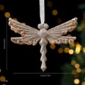 Champagne goud glitter libel kerstornament met lovertjes, 12cm x 10cm formaat - Libel (07PCGJ21) / Enkel Stuk