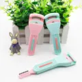 Portable ABS eyelash curler with comb, mini folding makeup tool for natural curling, pink and green. - Pink