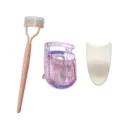 Mini rizador de pestañas de plástico portátil con peine separador y protector de maquillaje - Juego de 3 piezas rosa