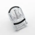 Transparent plastic mini eyelash curler, portable makeup tool with spring and rubber pad. - Clear