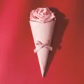 Pink rose flower cone packaging box wedding candy gift bag with ribbon and sweet design. - Pink Flower with Pink Bow / Approx. 21.5cm Long / Pink
