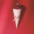 Creative ice cream flower candy paper box wedding gift packaging with artificial rose flower - Red Flower with Pink Bow / Approx. 21.5cm Long / Pink