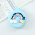 Portable folding hair brush with mirror, cute mini rainbow air cushion comb for daily travel use. - Blue Rainbow