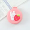 Portable folding hair brush with cute cartoon rabbit and strawberry design, compact mirror. - Strawberry Bunny A