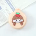 Portable folding pocket hair brush with mirror, cute cartoon girl design, mini round comb. - Braids Girl