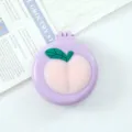 Cute purple folding pocket hair brush with cute 3D peach design, portable mini compact mirror. - Peach