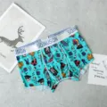 Men ice silk boxer briefs breathable stretch comfort novelty printed boxer shorts mid waist - M / Cyan Comic Print