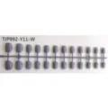 Short square false nail tips in gray color, neatly arranged on a plastic runner for daily use. - 24 Pieces Strip Pack / Blue Gray