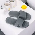 Grey non-slip bathroom slippers for couple indoor wear, comfortable striped house slides. - 40-41 / Gray