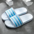 Comfortable anti-slip slide sandals with 3-stripe design for indoor bathroom home wear - 36-37 (Runs 1-2 Sizes Small) / N763 Light Blue (Women's)