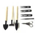 Set di attrezzi da giardinaggio per piante succulente con pala rastrello in legno e forbici - Set di mini utensili da 8 pezzi (con forbici pieghevoli)