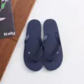 Solid color couple flip flops summer beach sandals, comfortable flat thong shoes for daily wear. - Dark Blue