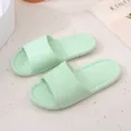 Light green slide sandals, casual home slippers with textured band, comfortable everyday wear. - Light Green