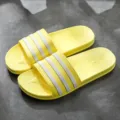 Yellow slides with white three-stripe design, non-slip indoor slippers for summer wear. - N763 Yellow (Women's)