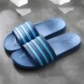 Comfortable blue home slide slippers with three-stripe design, non-slip indoor bathroom shoes. - N763 Navy Blue (Men's)