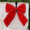 Large red velvet Christmas bow with white stitching and hanging hook for decoration - Red and White Large / 1 Piece/Pack