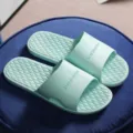 Mint green slide slippers for home use with anti-slip wave sole and cute embossed text. - 36-37 / Green