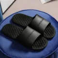 Black anti-slip home bathroom slippers with text pattern for comfortable indoor daily wear. - 40-41 / Black