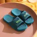 Dark teal non-slip home slippers with cute cartoon bear and letter design for summer indoor use. - 36-37 / Dark Green