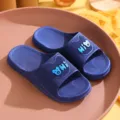 Summer non-slip soft sole couple home slippers in blue with cute bear and letter design. - 40-41 / Navy Blue