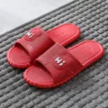 Red summer couple bathroom anti-slip slippers with cute bear design and soft sole. - 36-37 / China Red