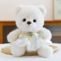 Cute white plush bear toy wearing lovely princess dress with heart pendant, perfect gift. - Princess Dress Style / White