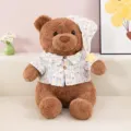 Cute brown plush teddy bear doll wearing a stylish plaid shirt and matching cute sleep cap. - Goodnight Bear (Brown) / 30 cm