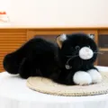 Simulation black and white cat plush toy, cute lying kitten doll soft pillow birthday gift. - 50cm / Black