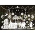 White Christmas window sticker with Santa, snowman and snowflakes, perfect for holiday decor. - White A58