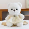 Cute white plush teddy bear toy wearing a lovely pearl dress and heart pendant for birthday gift. - Pearl Edge Dress Style / White