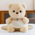 Cute beige plush teddy bear toy with pearl princess dress and heart pendant for girls gift. - Pearl Edge Dress Style / Beige