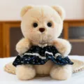 Cute plush teddy bear toy with floral dress pearl necklace gift for girls birthday - Floral Skirt Style / Beige